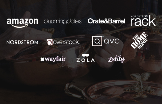Logos of Meyer online retail partners, including Amazon, Bloomingdale's, Crate&Barrel, Nordstrom, Nordstrom Rack, Overstock, QVC, The Home Depot, Wayfair, Zola and Zulily